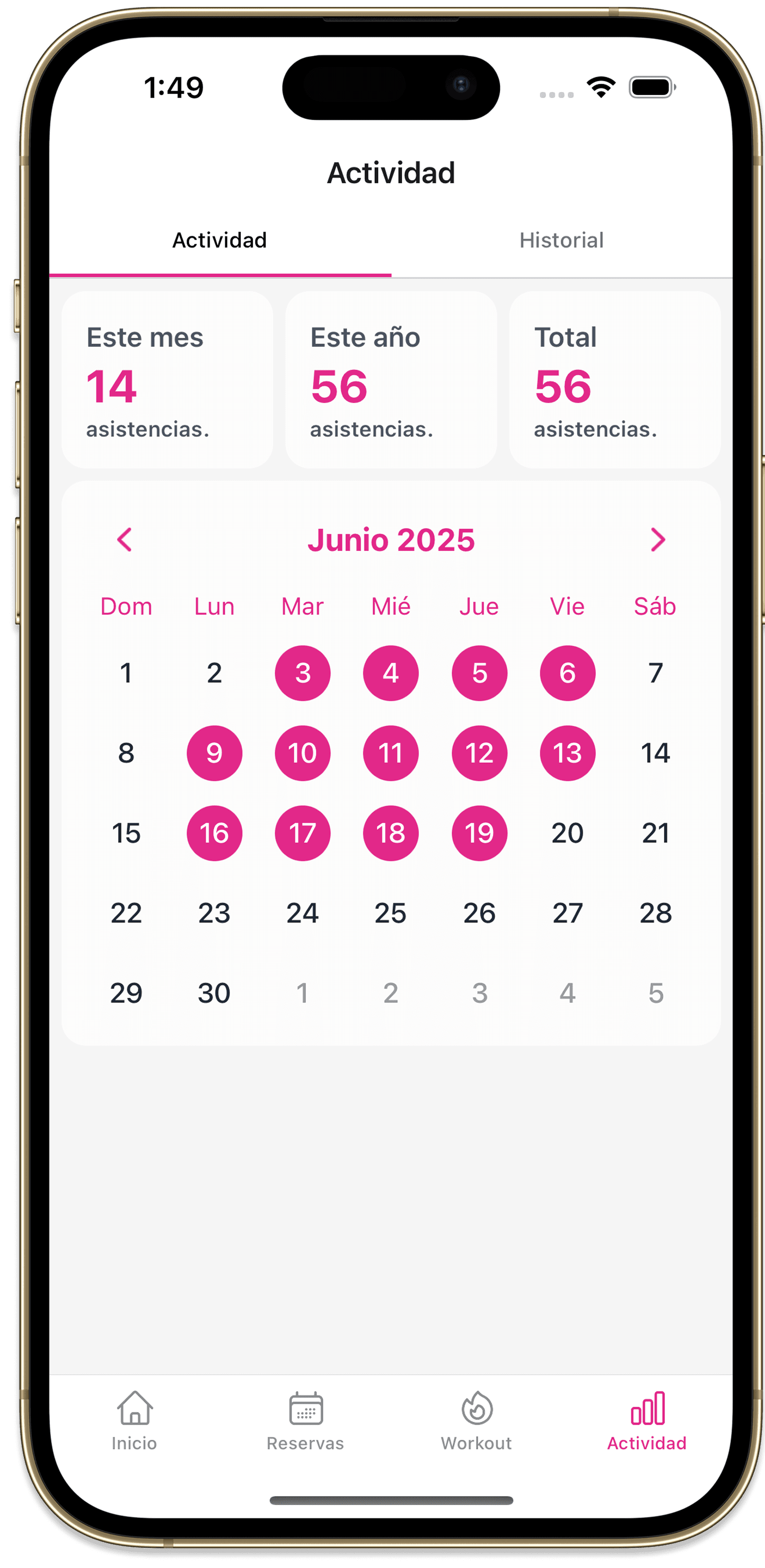Reservas y actividad en la app
