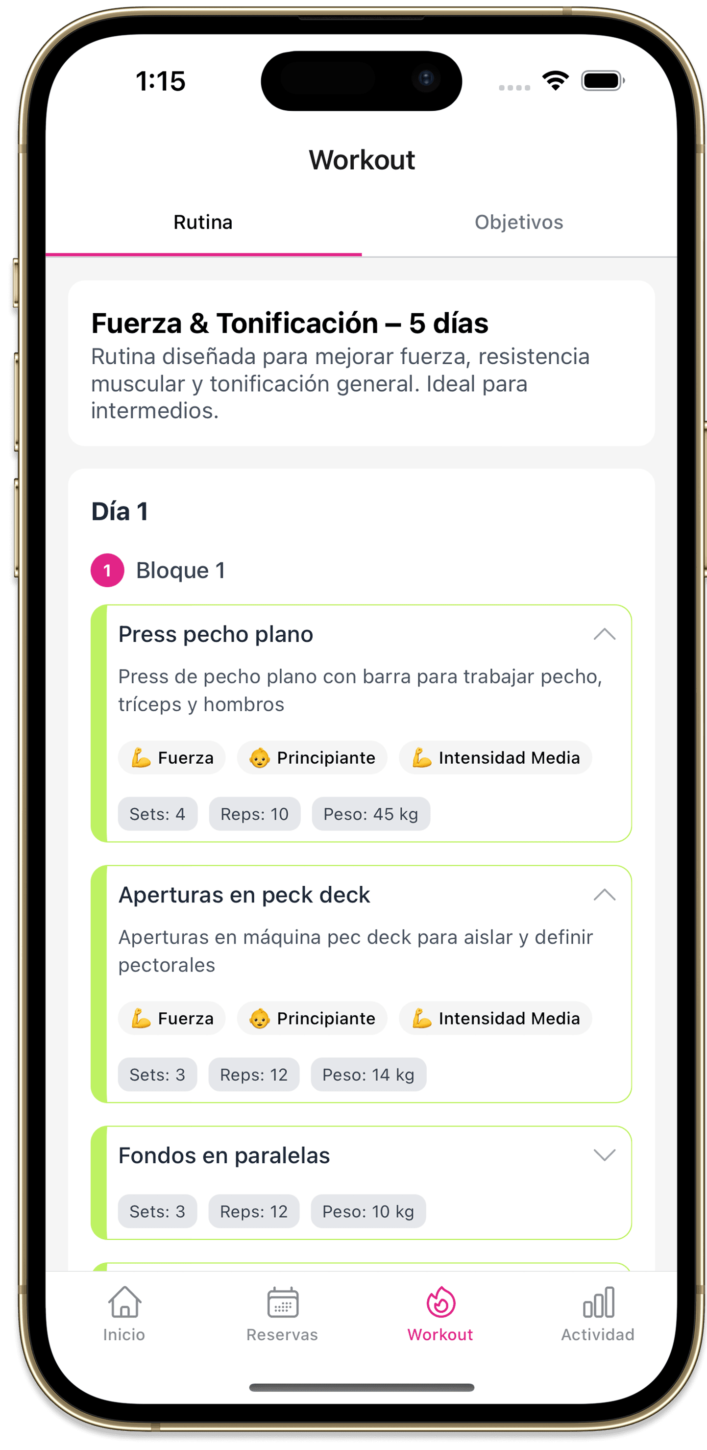 Rutinas en la app y en el panel de administrador