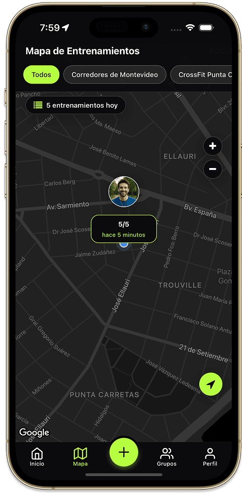 Pantalla de rankings de Workout.uy