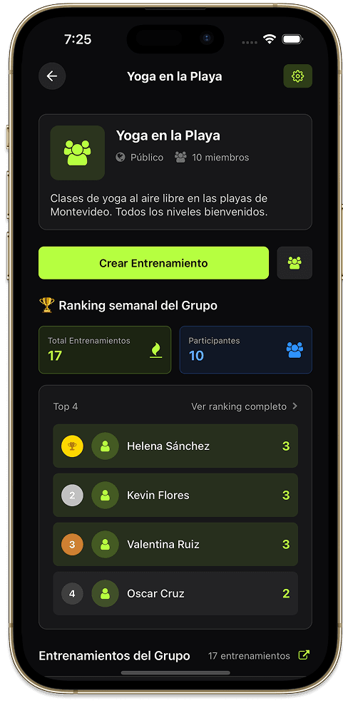 Pantalla de la app Workout.uy
